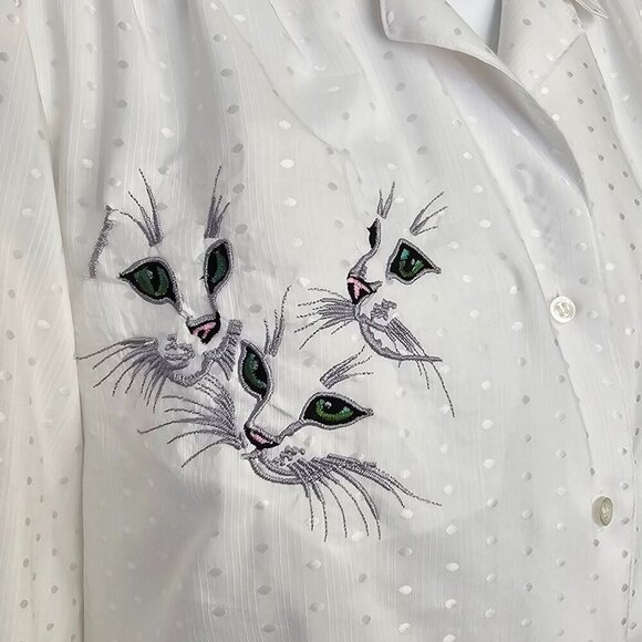 Vintage Susan Van Heusen Womens Embroidered Cat Button Up Shirt, Size 18 - Picture 2 of 7